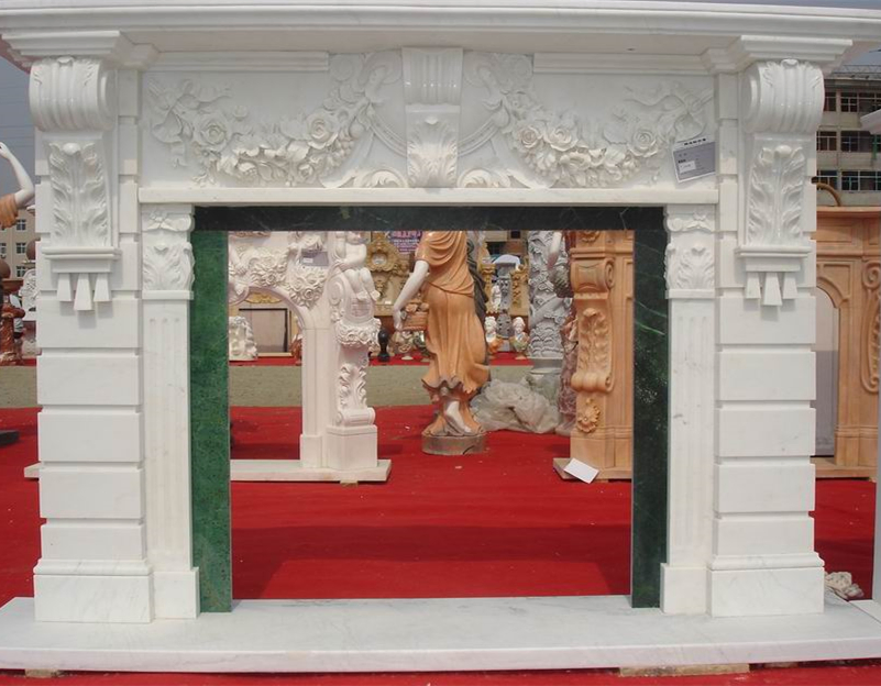 White Marble Stone Mantel Hearth Indoor Home Romm Heating Eco/Fireplace