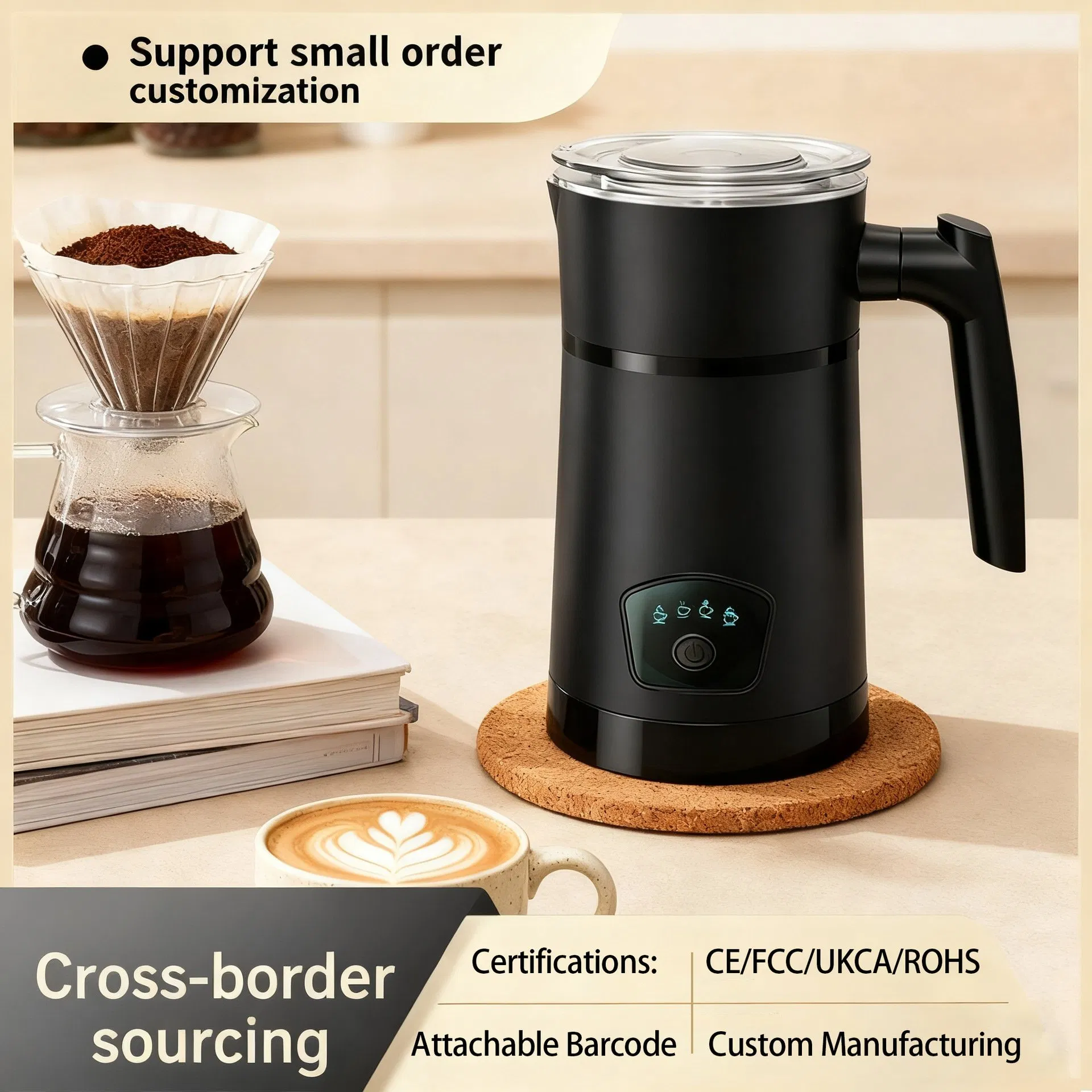 Smart Milk Frother Heater-One Button Control, 350ml Capacity, Cold/Hot Foam, Perfect for Home Coffee Making