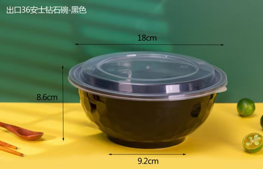 Disposable Plastic Bowl Takeaway Salad Fast Food Noodles Lunch Bowl with Lid