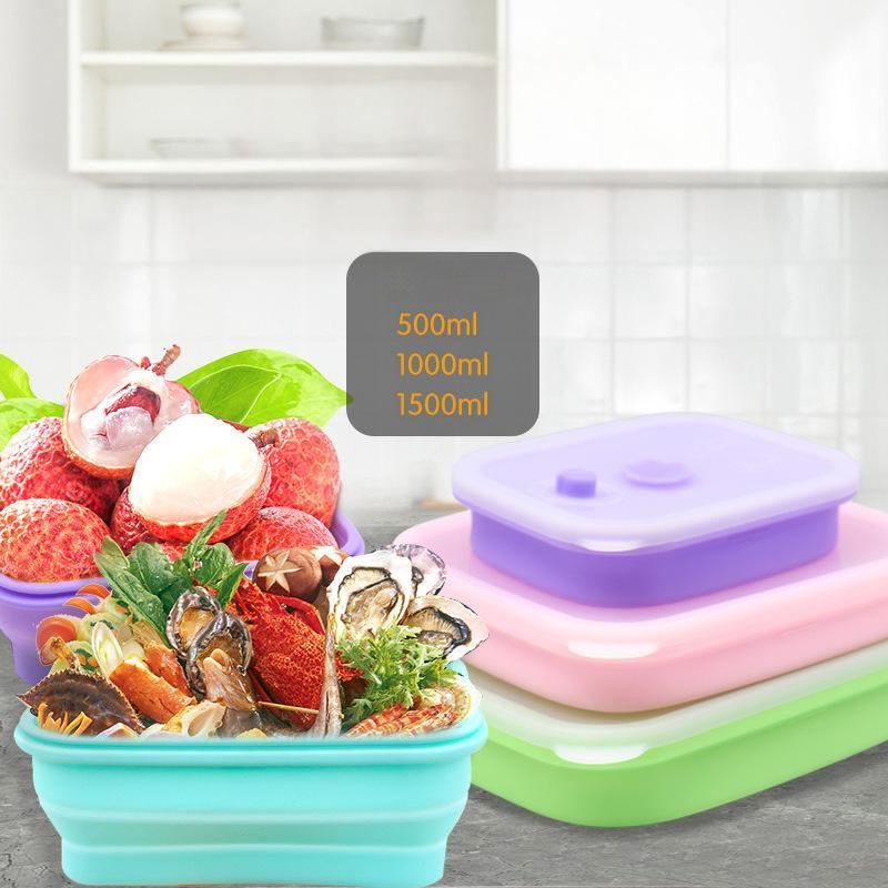 Food Storage Box for Refrigerator and Kitchen, Bento Box, Rectangular Lunch Box That Can Be Heated in Microwave, Silicone Storage Box with Lid