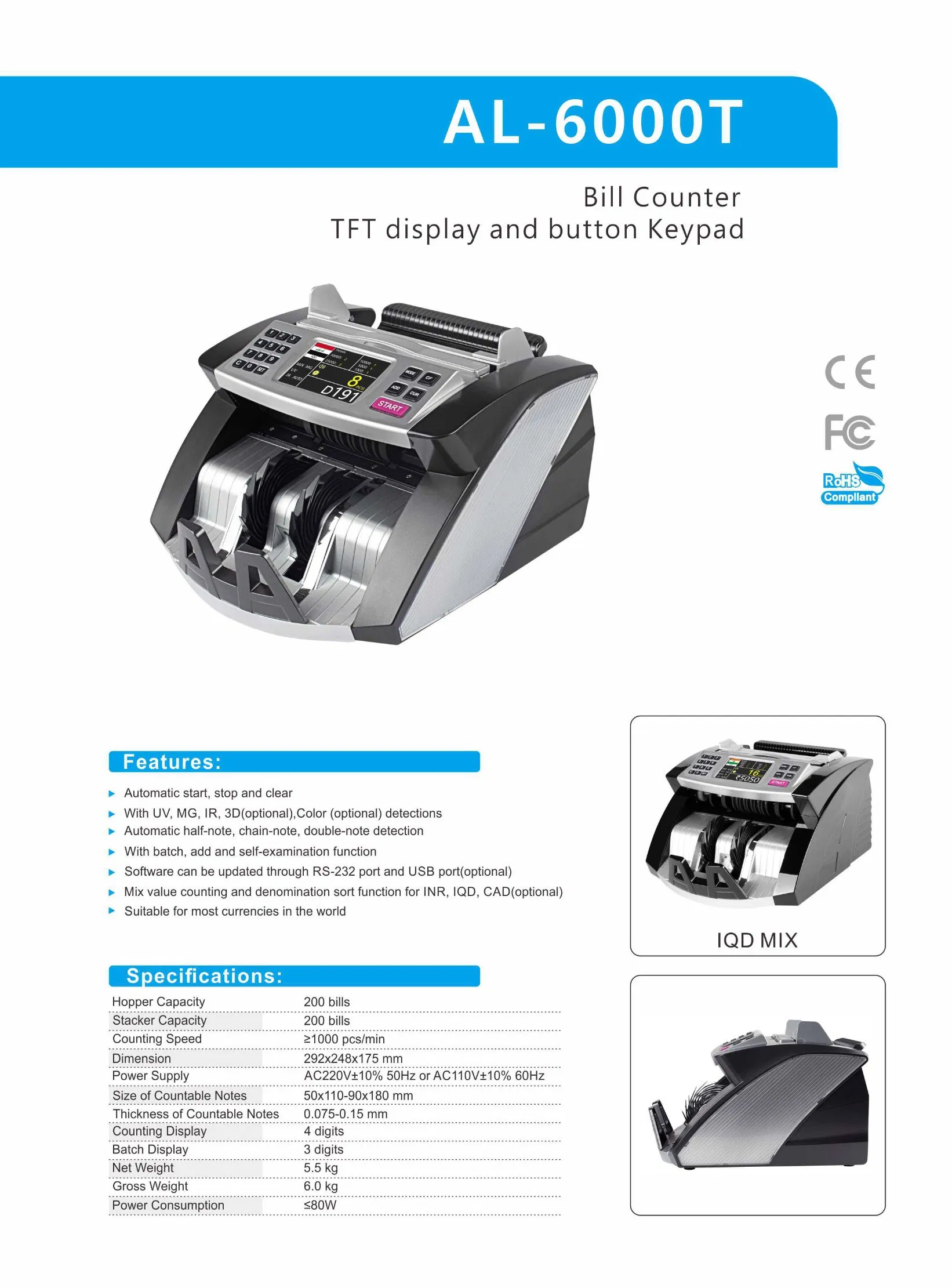 Multinational Money & Currency Detector Cheap & Portable Money Checker Al-6000t