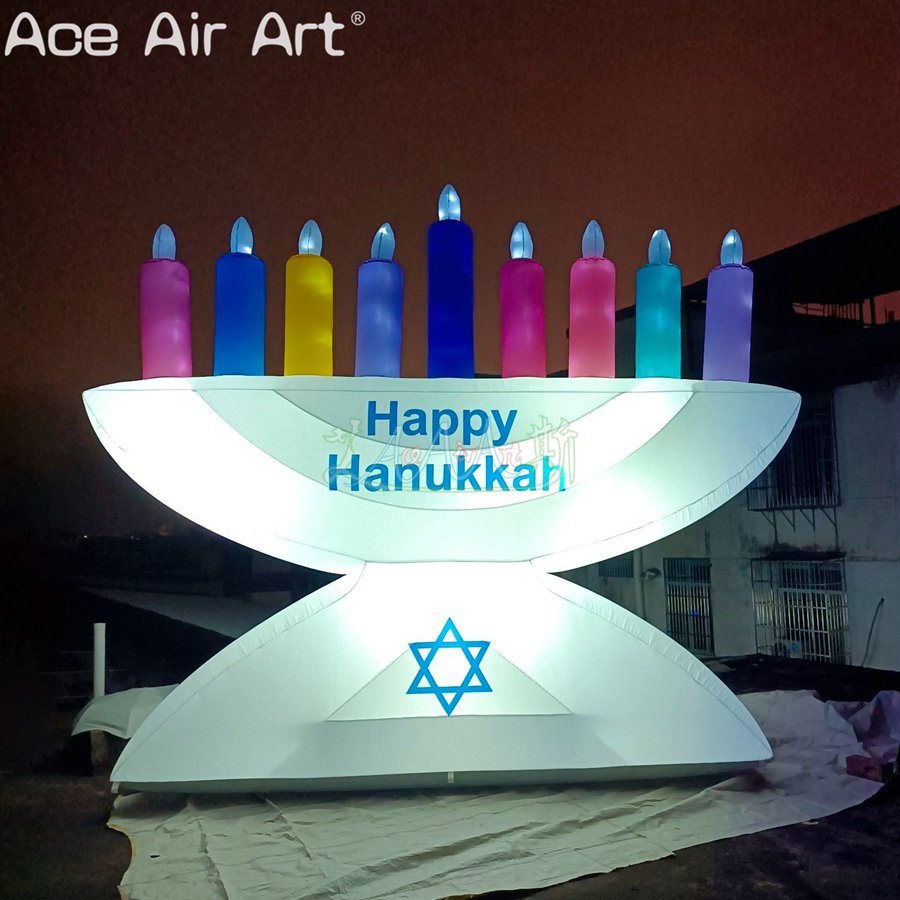 Giant 4X3m Glittering Candlestick for Hanukkah. Decorations, Jewish Holiday