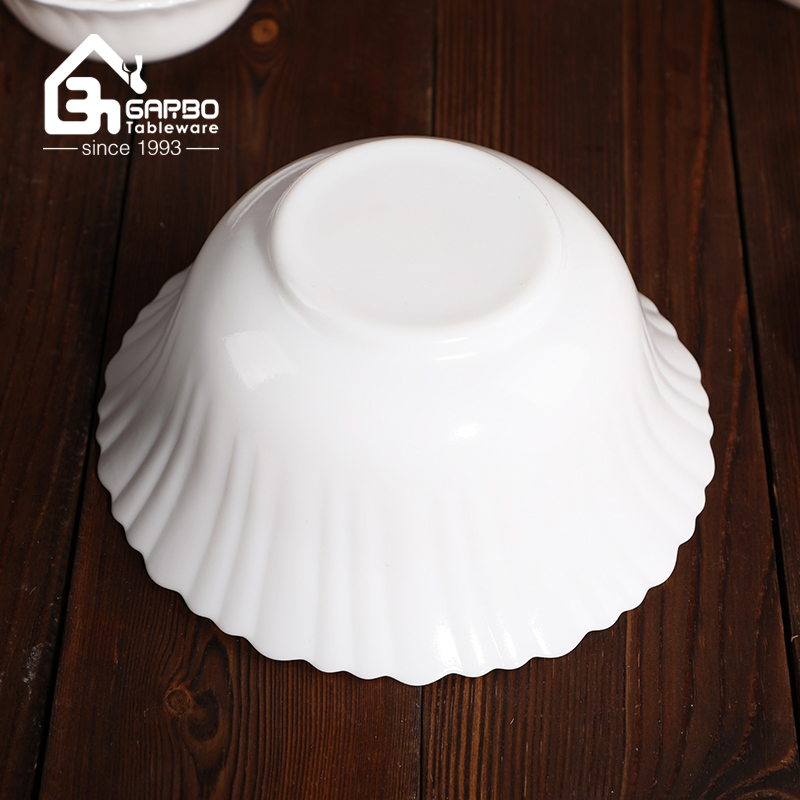 White Opal Glass Salad Bowls 9inch Jade Flower Edge Plates Opalware