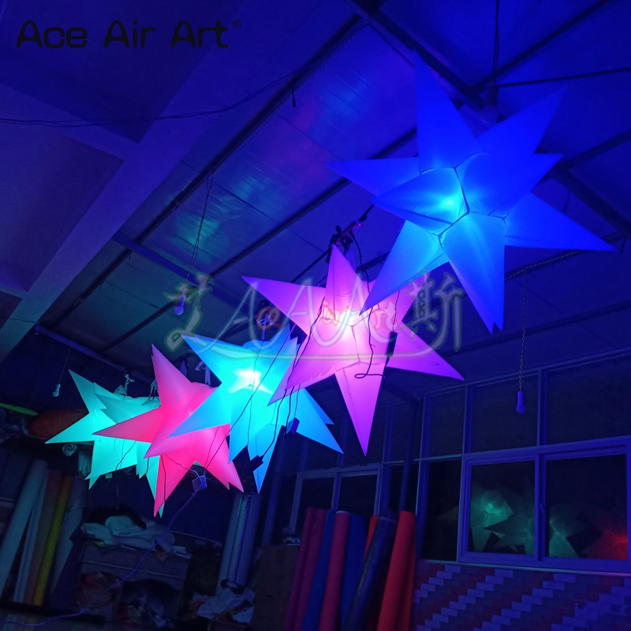 Inflatable Hanging Star Spiked Balloons with LED Light for Outdoor Event or Stage Decoration