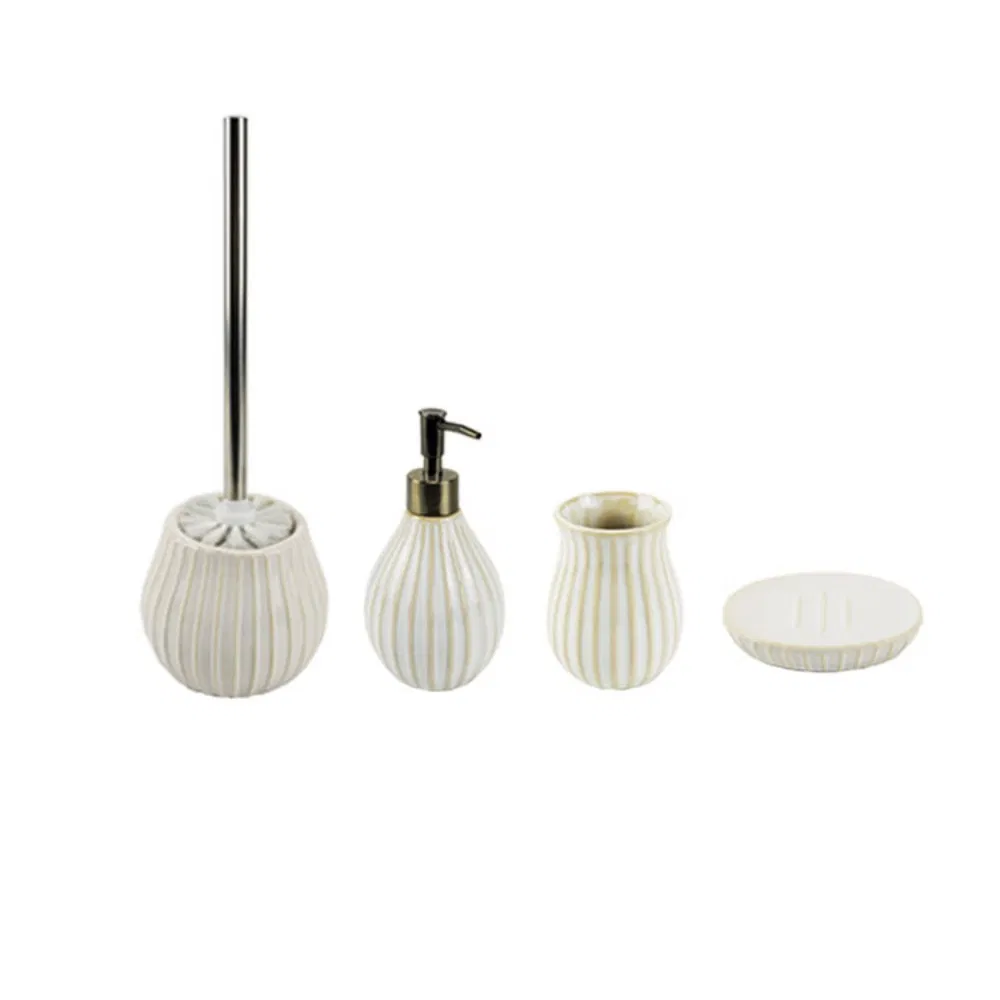 Hot Sale Four-Piece Ceramic Bathroom Accessory Set Round Cosmetic Bottle with Pump Marble and Marbling Material for Bathrooms