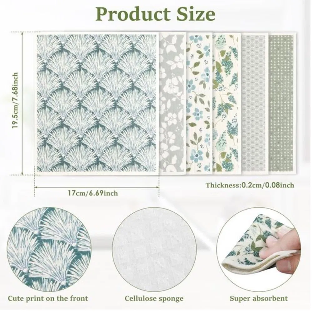 OEM Design Reusable Cellulose Cotton Dish Sponge Cloth Swedish Dishcloth for Dining