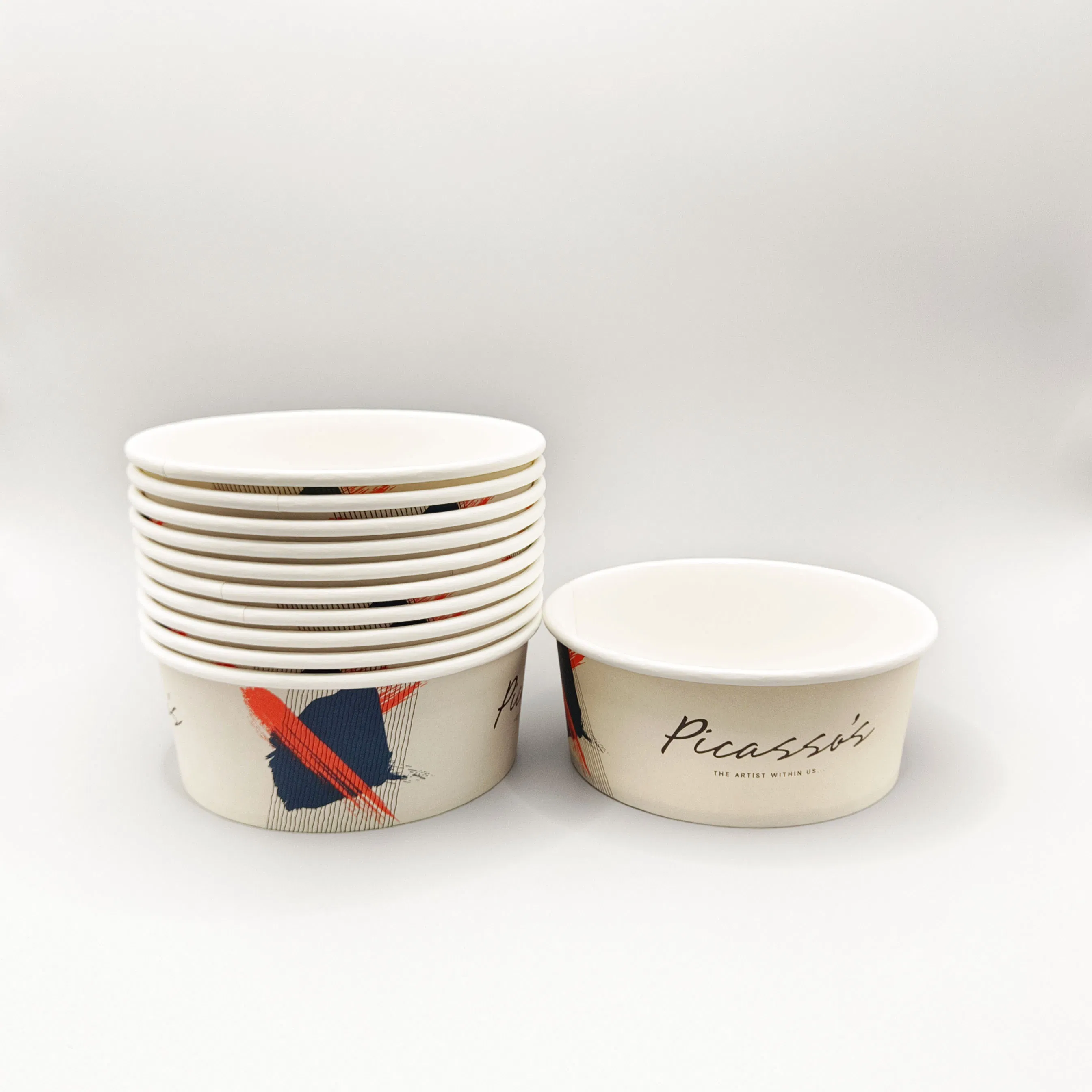 Disposable Oil Resistant Round 24oz Fast Food Take Away Containers Food Grade White Rectangular Square Kraft Salad Paper Bowl