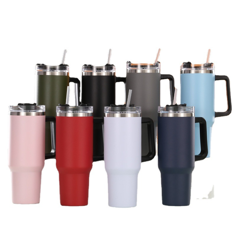 Factory Wholesale 40oz Stainless Steel Vacuum Insulated Tumbler with Handle and Straw
