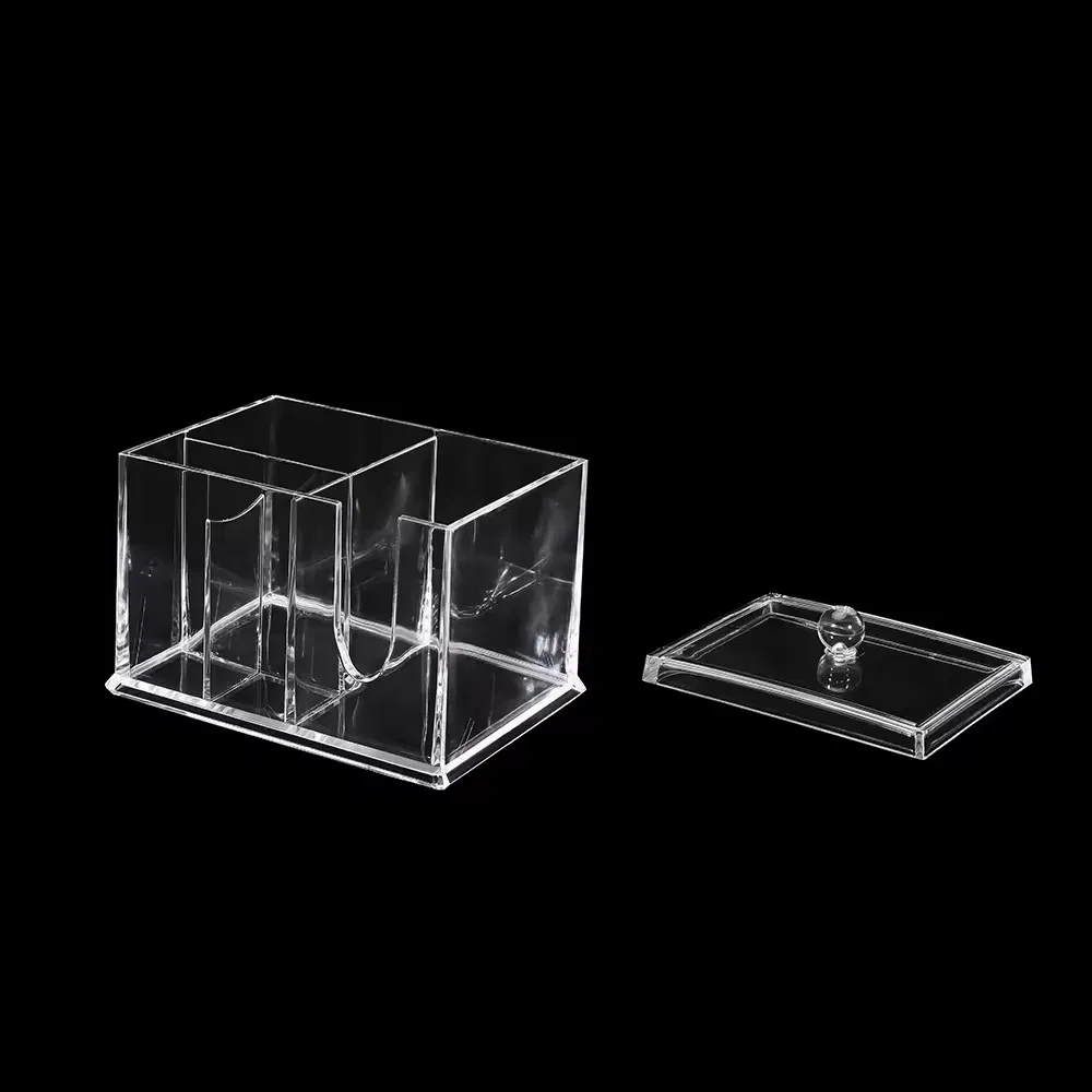 Makeup Organizer Acrylic Cotton Swab Holder with Lid for Cotton Pad Ball Makeup Sponge Hair Band Q-Tips Cosmetic Organizer Clear