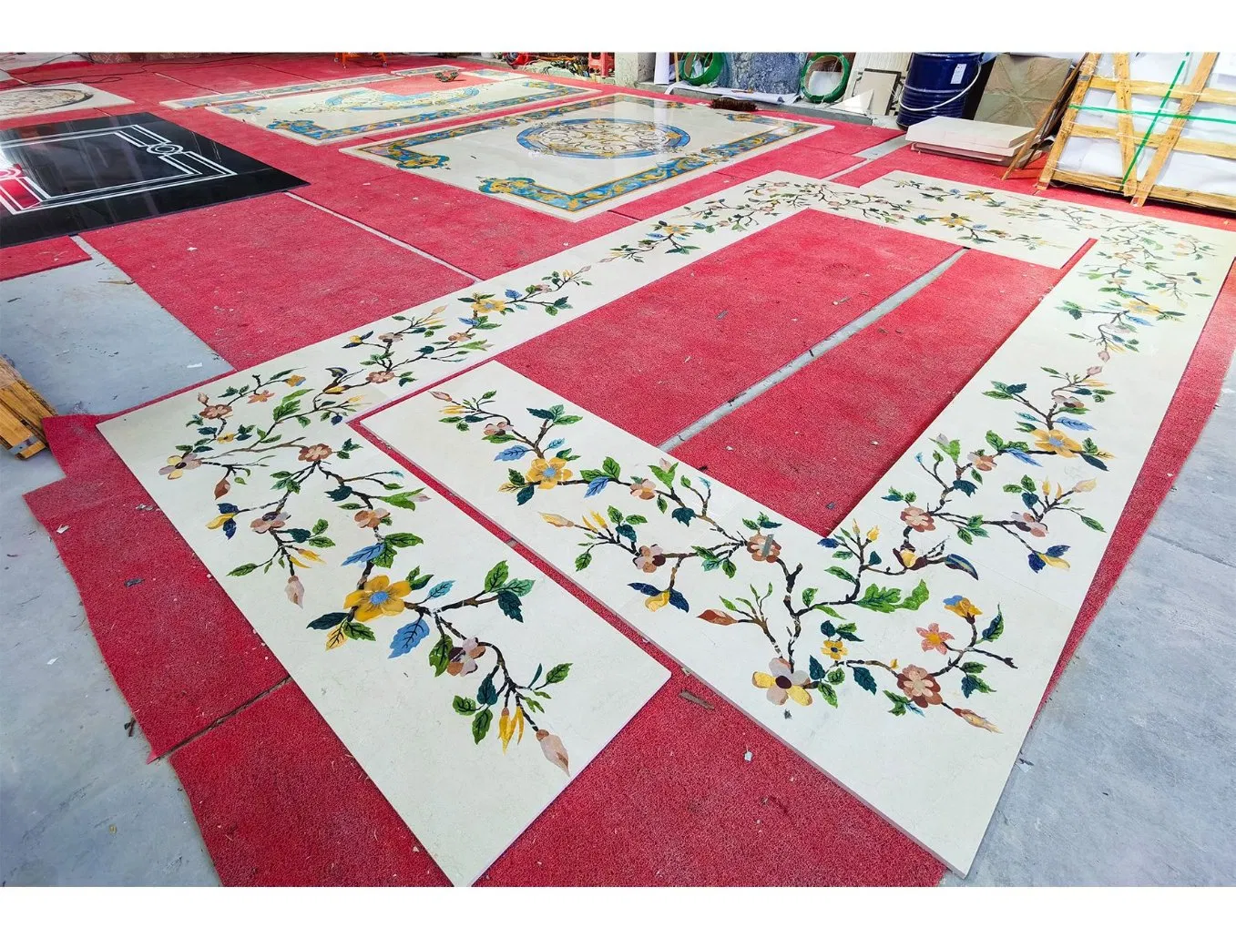 Luxury Marble Border Floors Tile Inlays Waterjet Flower Design for Projects