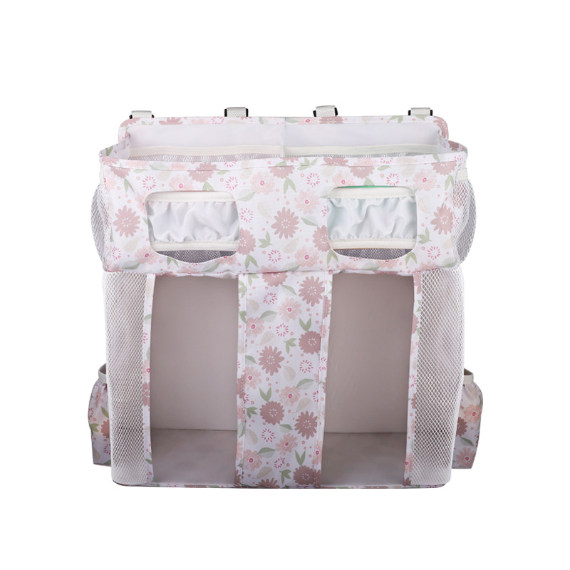Linen Baby Bedside Hanging Storage Bag, 2 Pockets Organizer for Baby Cribs and Toys