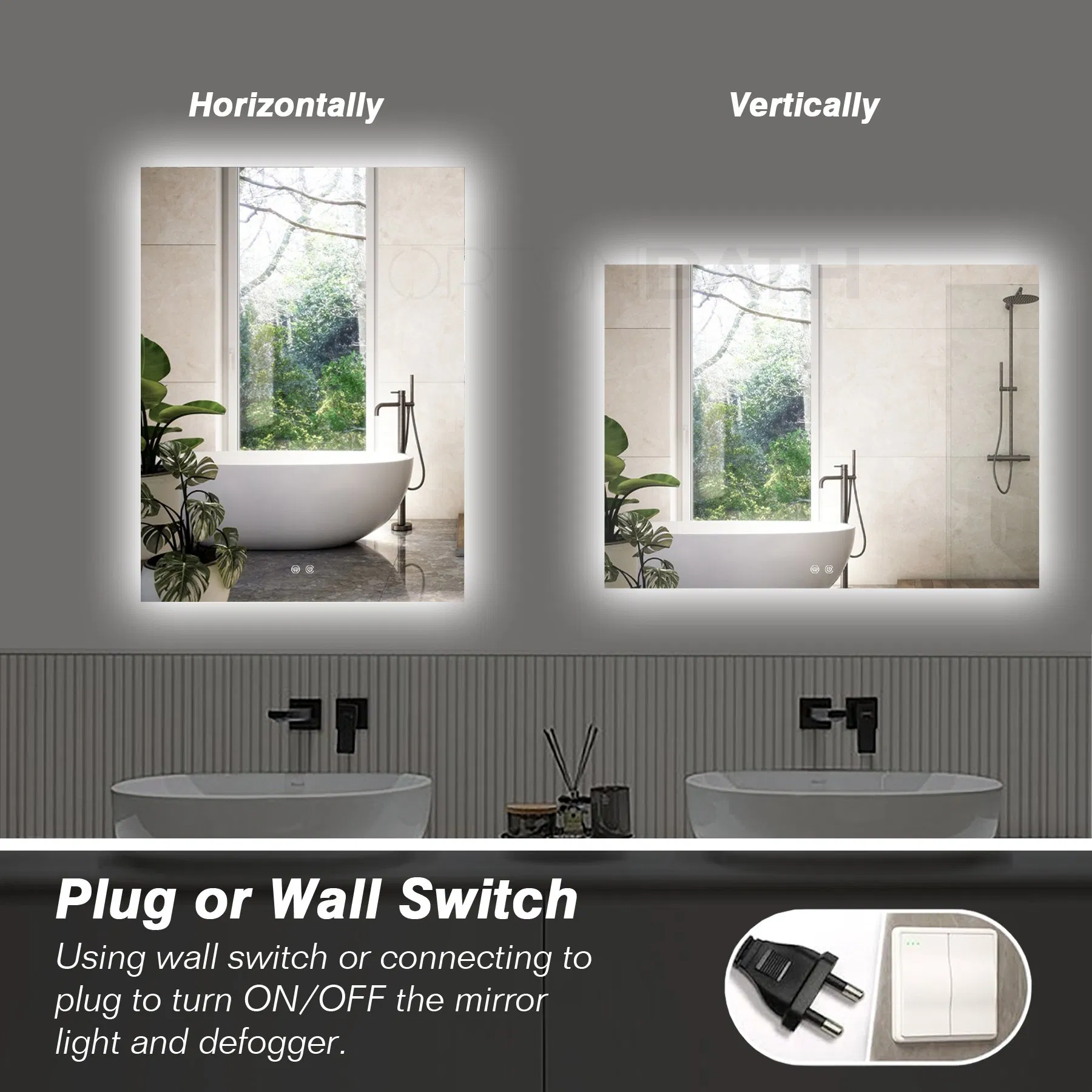 Ortonbath LED Vanity Mirror 20X28 Inch Backlit Mirror Bathroom Mirror with Lights Wall Mounted Anti-Fog Lighted Bathroom Mirror Dimmable LED Makeup Mirror, CRI9