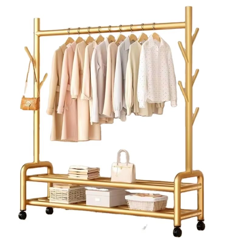 Stylish Black and White Gold Coat Rack with Shoe Storage