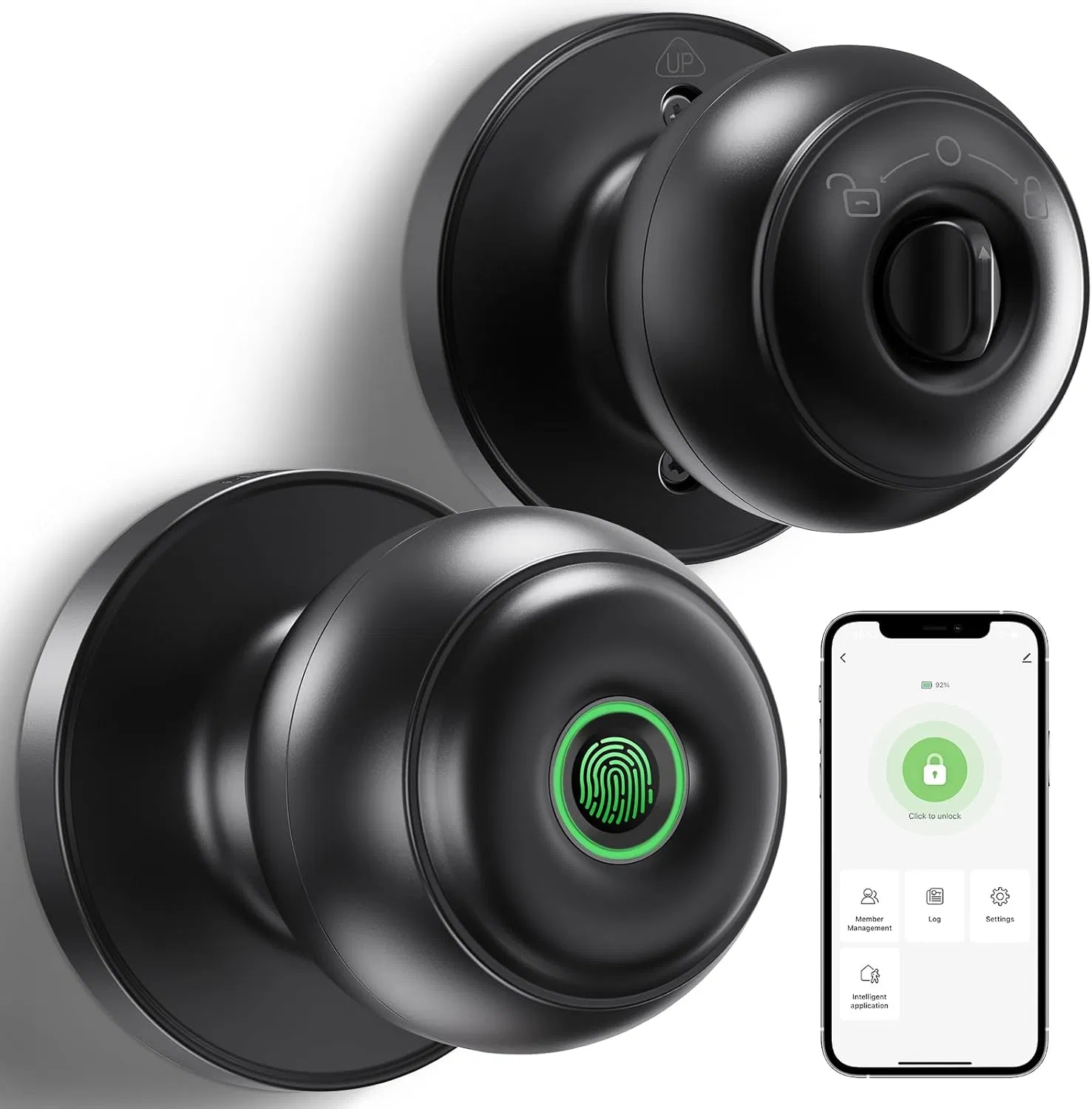 Smart Door Knob, Fingerprint Door Lock Smart Lock Fingerprint Door Knob with APP Control, Great for Bedrooms, Cloakroom, Apartments Offices, Hotels