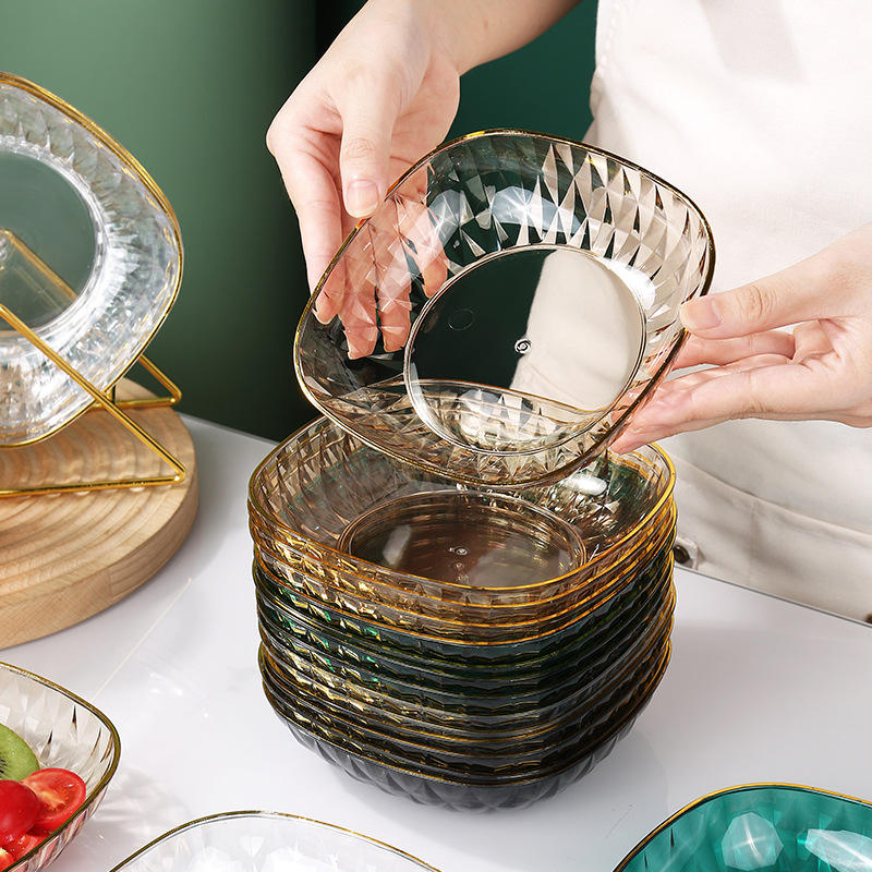 Glamorous Transparent Fruit Bowl with Golden Edge for Elegant Serving