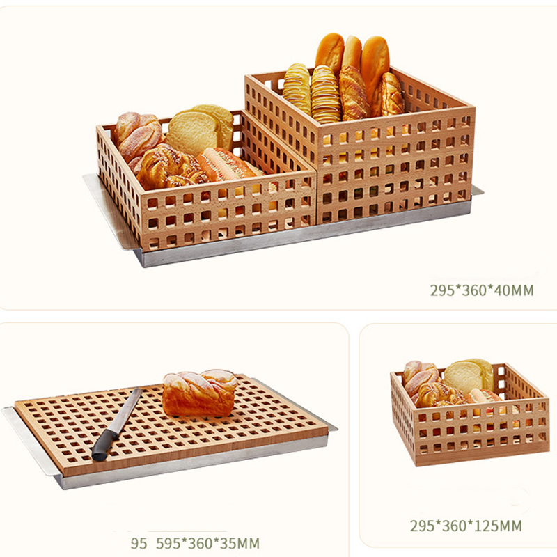 Solid Wood Bread Fruit Display Rack, Bread Frame, Cutting Board Tray, Double-Layer Shelf, Storage Basket, Hotel Buffet Special