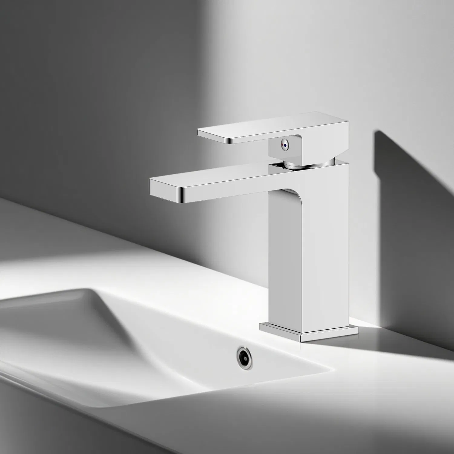 High End SUS304 Stainless Steel Brushed Faucet Square Hot and Cold Water Bathroom Basin Faucet Single Hole Mixer Faucet