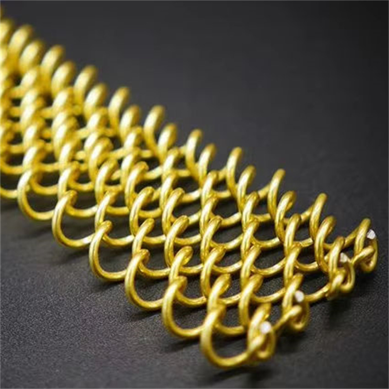 Golden Metal Mesh Curtain with Fluorocarbon Coating for Luxury Hotel Lobby Wall Cladding & Ceiling Decoration