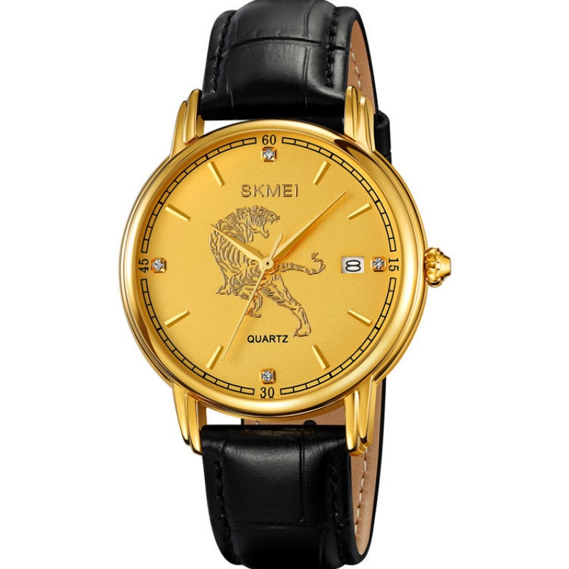 New Fashion Date 12 Dragon Zodiacs Waterproof Leather Men Gold Luxury Watch