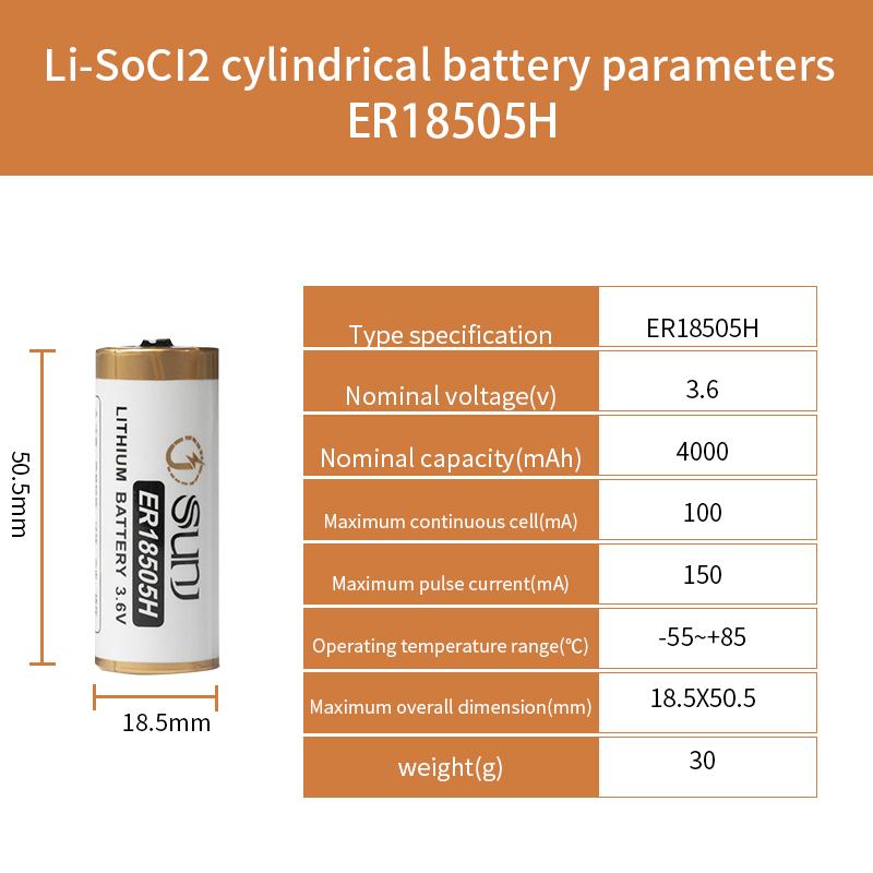 Large Capacity Water Meter Primary 3.6V Er18505h Lithium Battery Cell