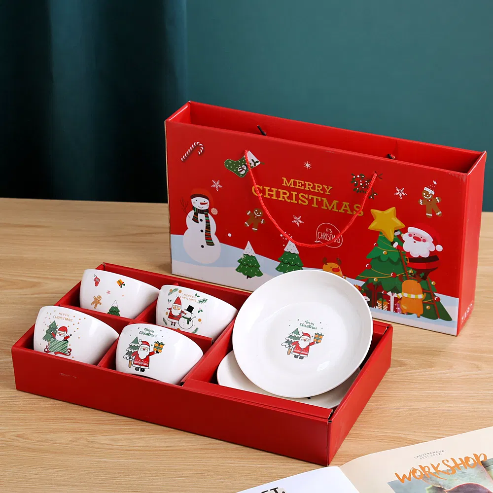 Christmas Ceramic Tableware Set 4 Bowls 2 Plates Live Jewelry Bank Marketing Holiday Gifts