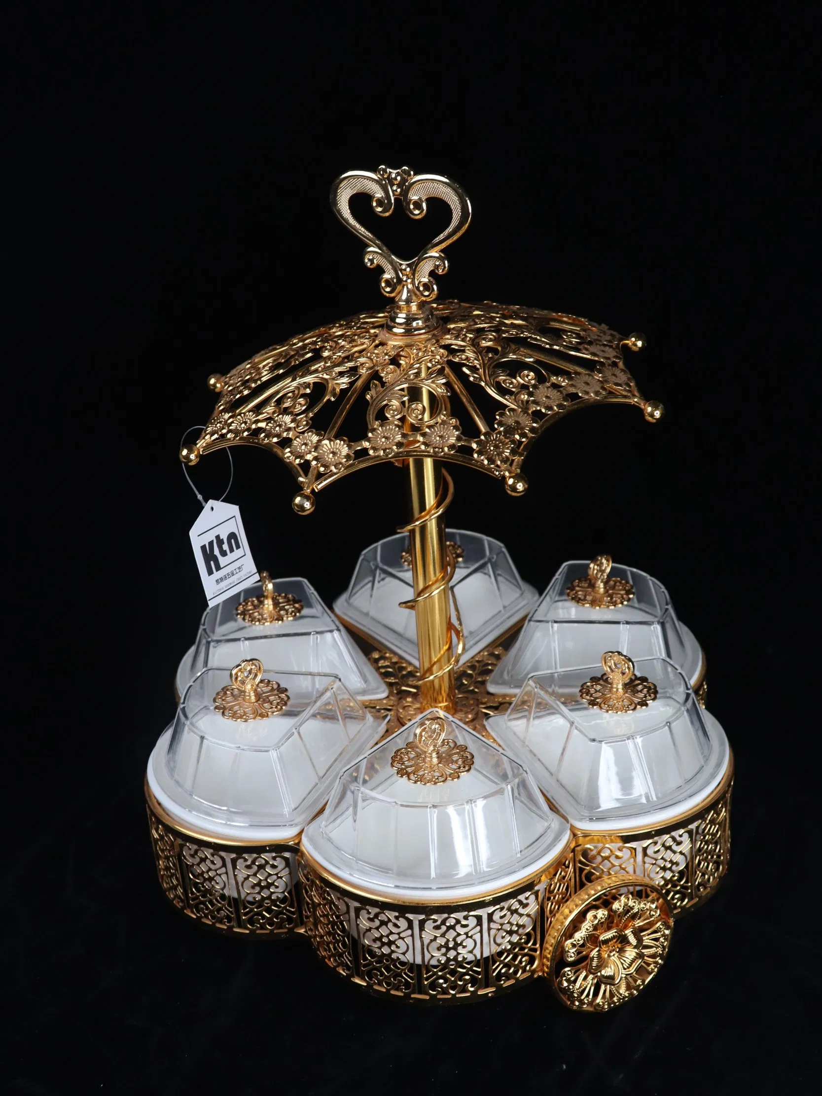 Kitchen Ware Gold Plated Iron Tray with Plastic Bowl Set Candy Tray