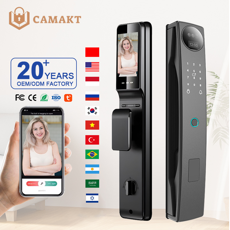 Camakt Tuya WiFi Smart Door Lock 3D Face Recognition Fingerprint Lock Waterproof IP66 CE FCC RoHS Smart Locks