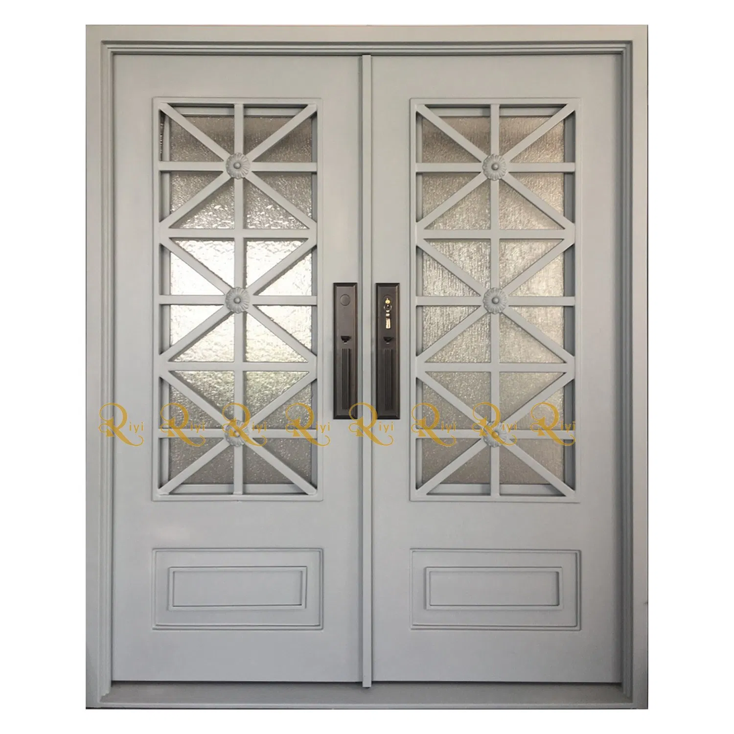 House Front Main Door Design Wrought Iron Exterior Door with Sidelight