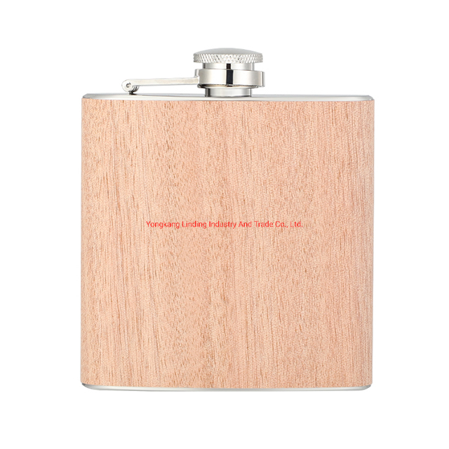 6oz Stainless Steel Real Wooden Hip Flask