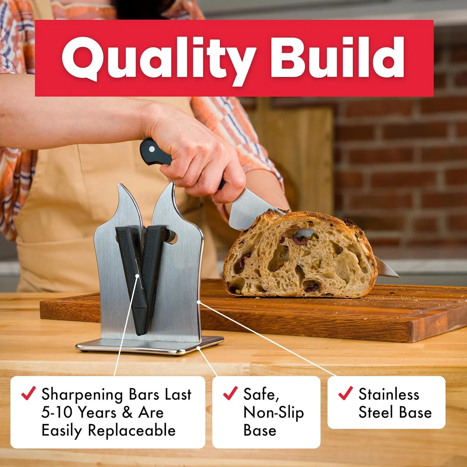 3-in-1 Automatic Knife Sharpener-Manual Pull-Through Tool with Replaceable Sharpening Rods for Home-Kitchen
