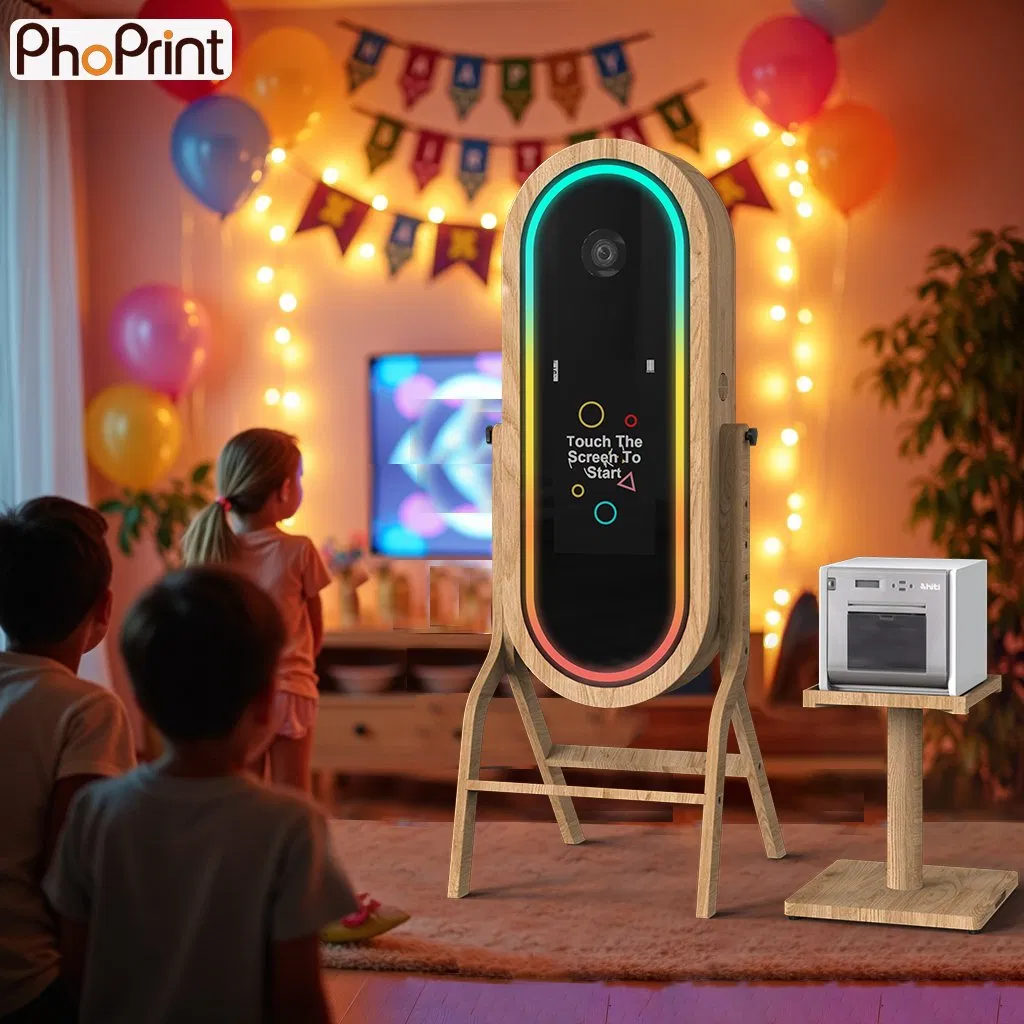 Wedding Beauty Wood Mirror Photo Booth with Printer Stand Kiosk Classic Retro Photo Mirror Booth Shell Selfie Photobooth Machine