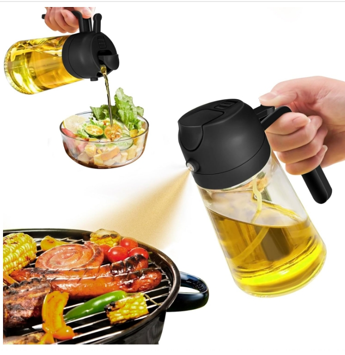 Factory Price Kitchen Gadgets Glass Bottles for Oil 470ml/16oz 2 in 1 Olive Oil Dispenser and Oil Sprayer Bottle