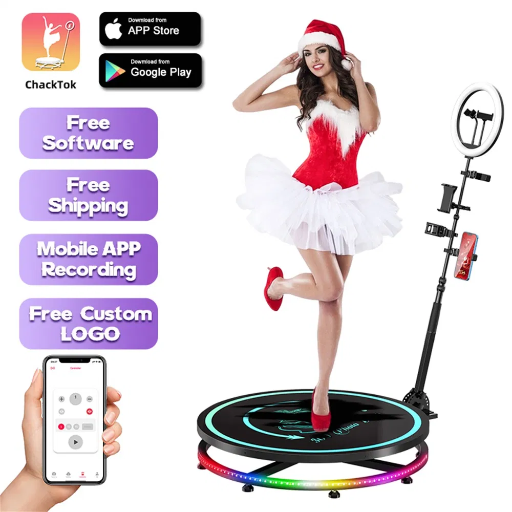 Custom Logo Revolve Selfie 360 Degree Spin Video Camera Photobooth Machine LED Ring Light Automatic Rotating 360 Photo Booth