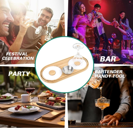 Set of 6 Bamboo Glass Sugar Rimmer Bartender Tool Set for Cocktail and Margarita