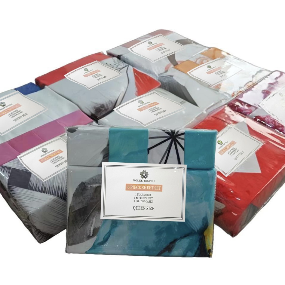 Customized Six-Pieces Bedding Set Microfiber Bed Sheets Floral 3D Printed Flat Sheet Fitted Sheets with Four Pillowcases All Size Quality Bed Sheets Set