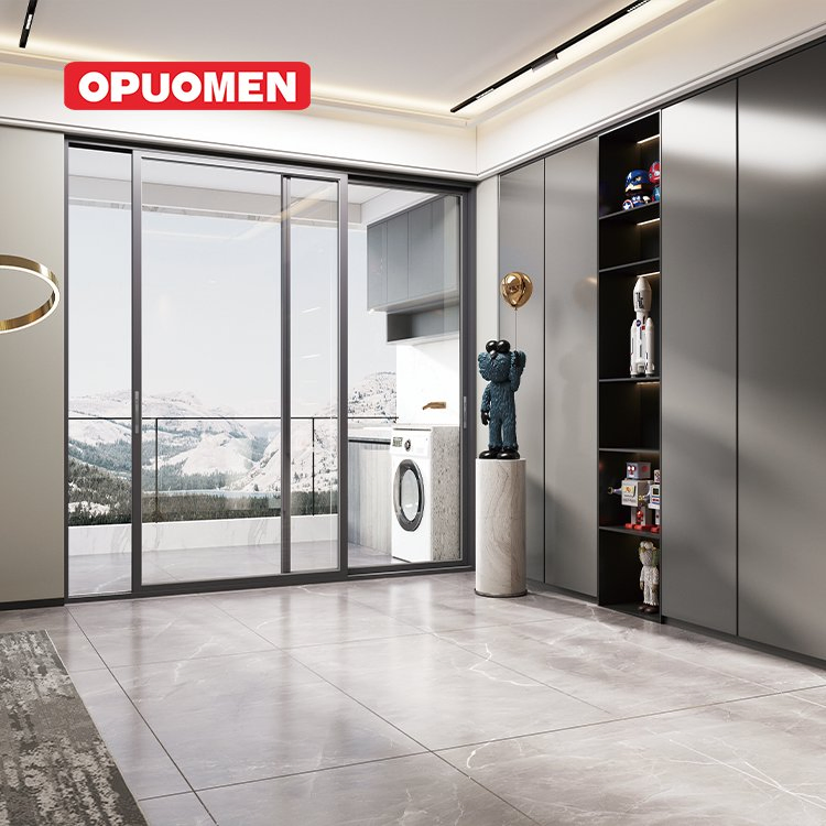 Premium Double Glazing Tempered Glass Postmodern Sound Insulation Sliding Door