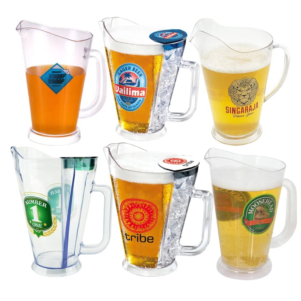 Stackable Custom Printing Logo Plastic Cooler Beer Pitcher Plastic 1200ml 1500ml 1800ml Plastic Beer Pitcher for Roanoke Akron Rapid City Billings Oceanside