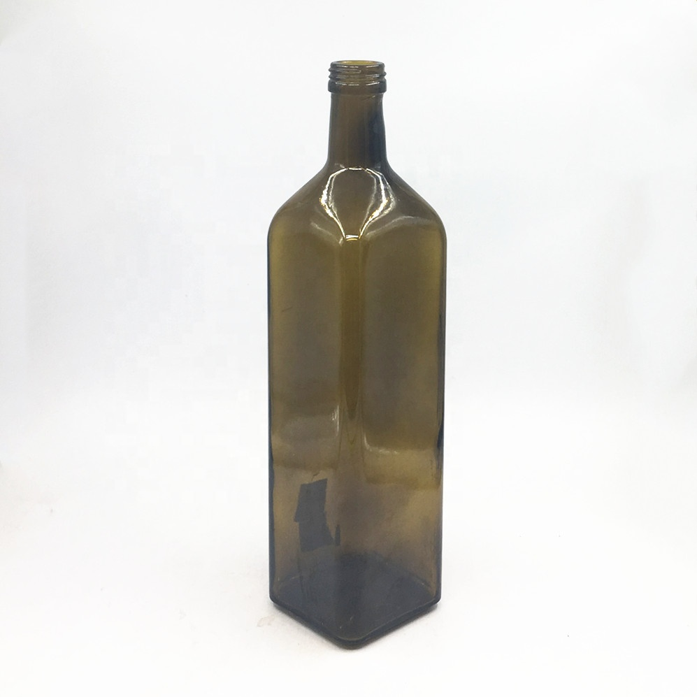 Amber Dark Green Empty Square 1000ml 1L Glass Extra Virgin Olive Oil Bottle Cooking Oil Bottles with Cap Wholesale