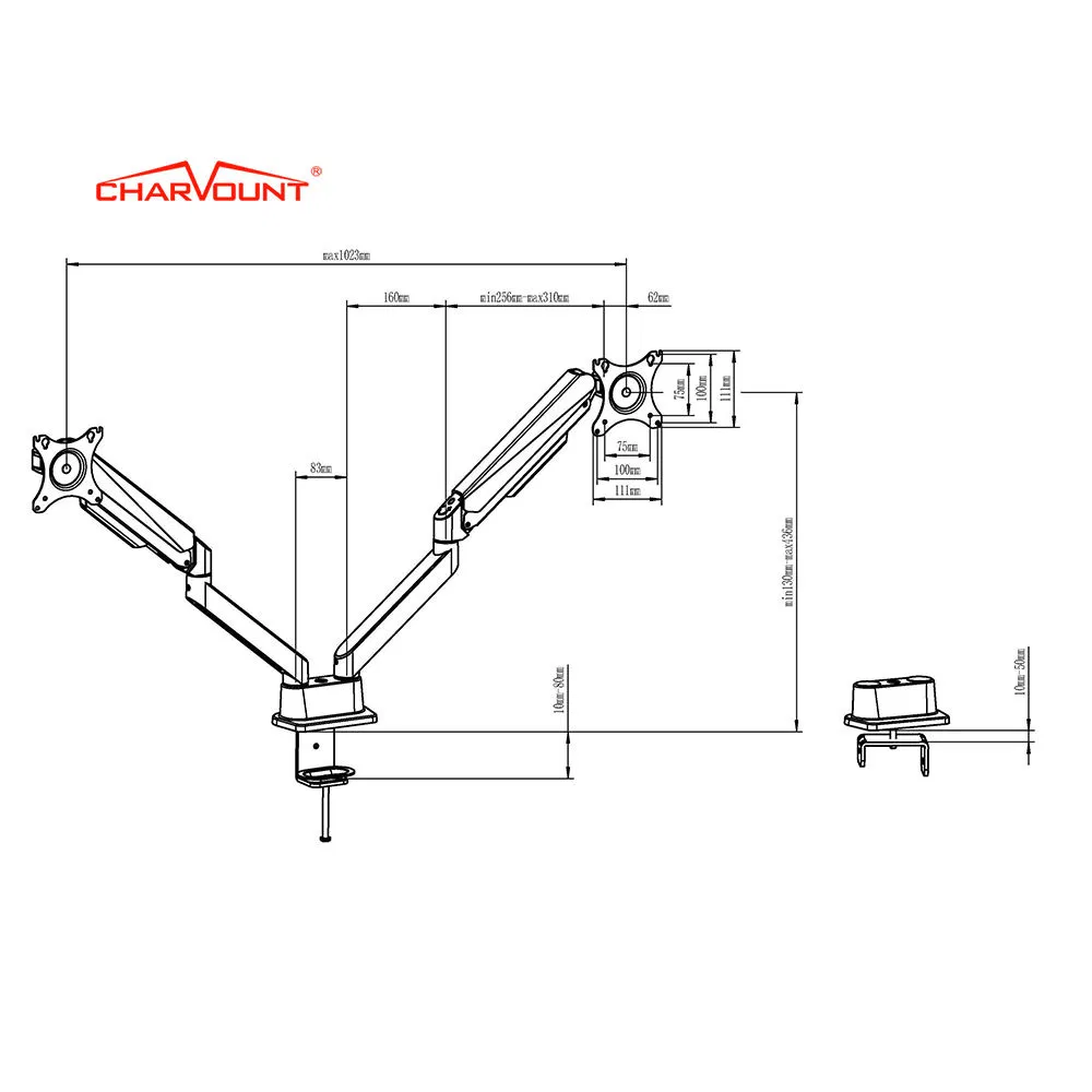 Factory Wholesale Monitor Arm Gas Spring Full Motion Dual Monitor Mount