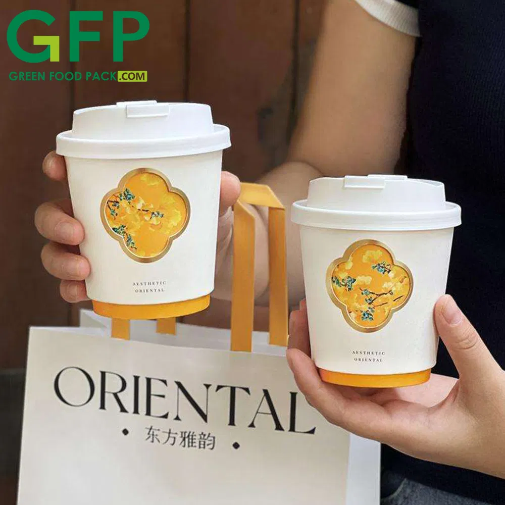 Бумажный стакан 10 унций с крышкой, матовое золото