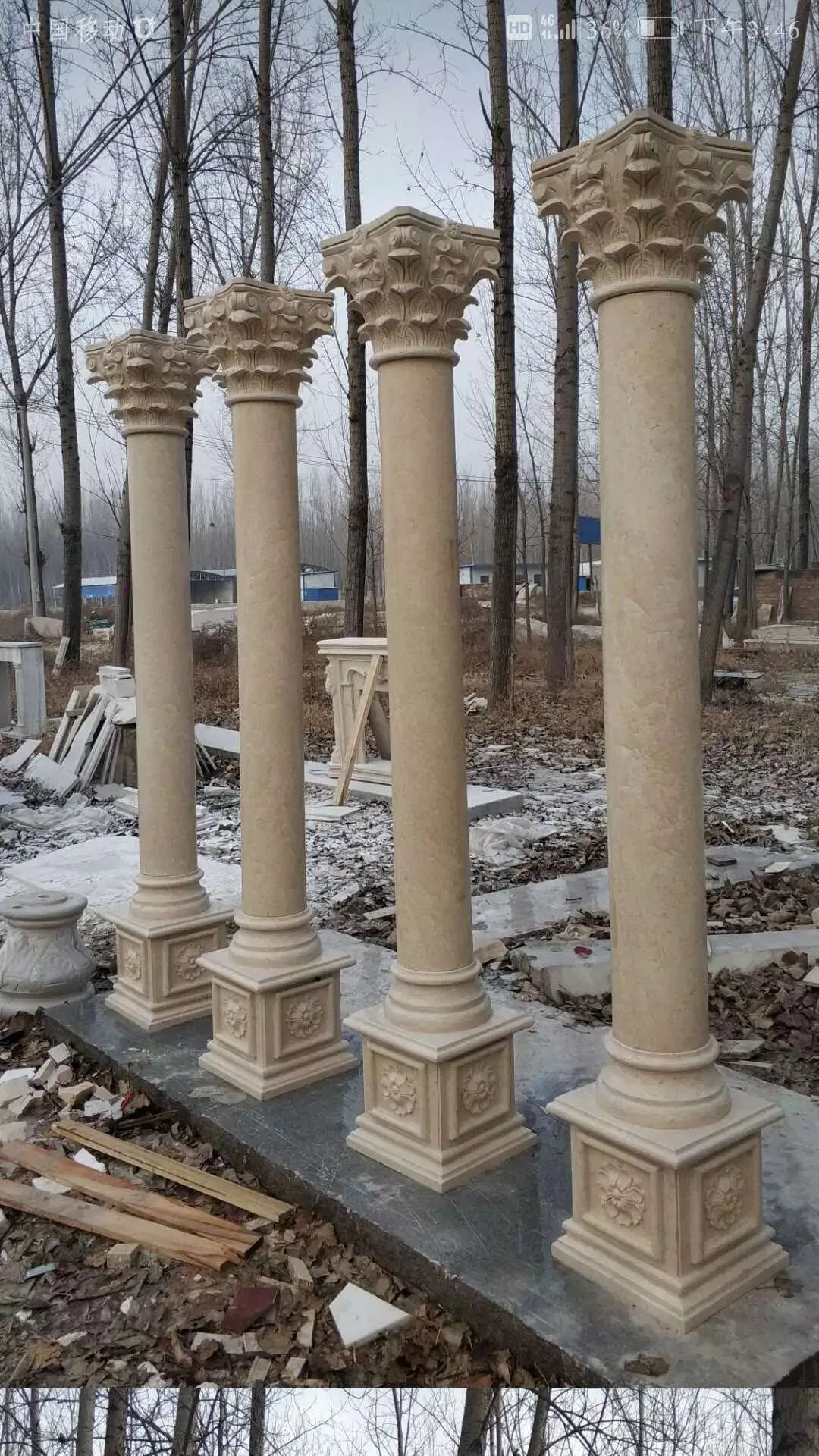 Cheap Stone Roman Pillar, Marble Roman Solid Column, Granite Hallow Column in Wholesale