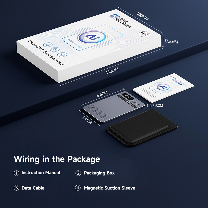 Ai Powered Card Digital Voice Recorder with Phone Call Activated Smart Magnet Dictaphone Transcribe Summarize