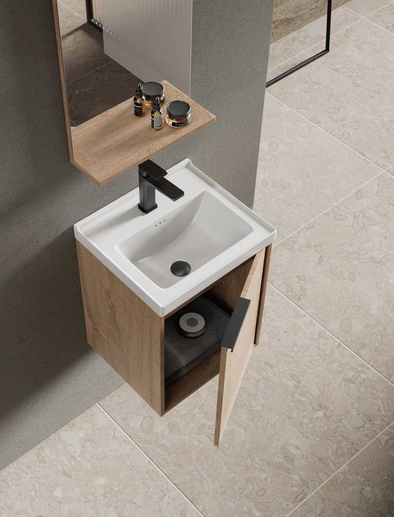 Современная раковина для ванной с зеркалом и тумбой