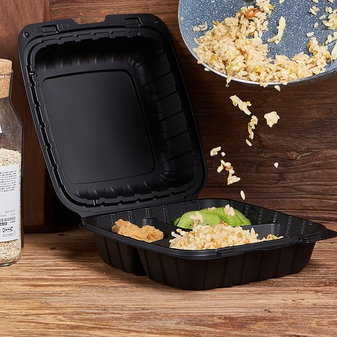 Multi Compartment Square Clamshell PP Cornstrach Food Box for Takeout Serve