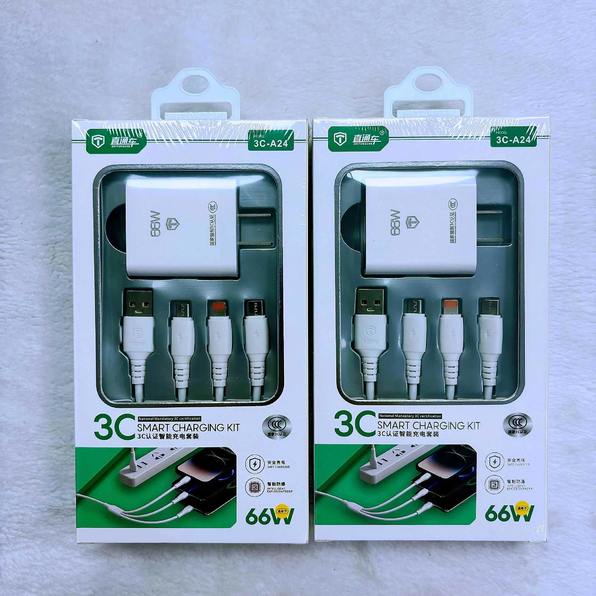 3 in 1 Super Fast Mobile Phone Charger for iPhone 15 Android Us Plug Standard