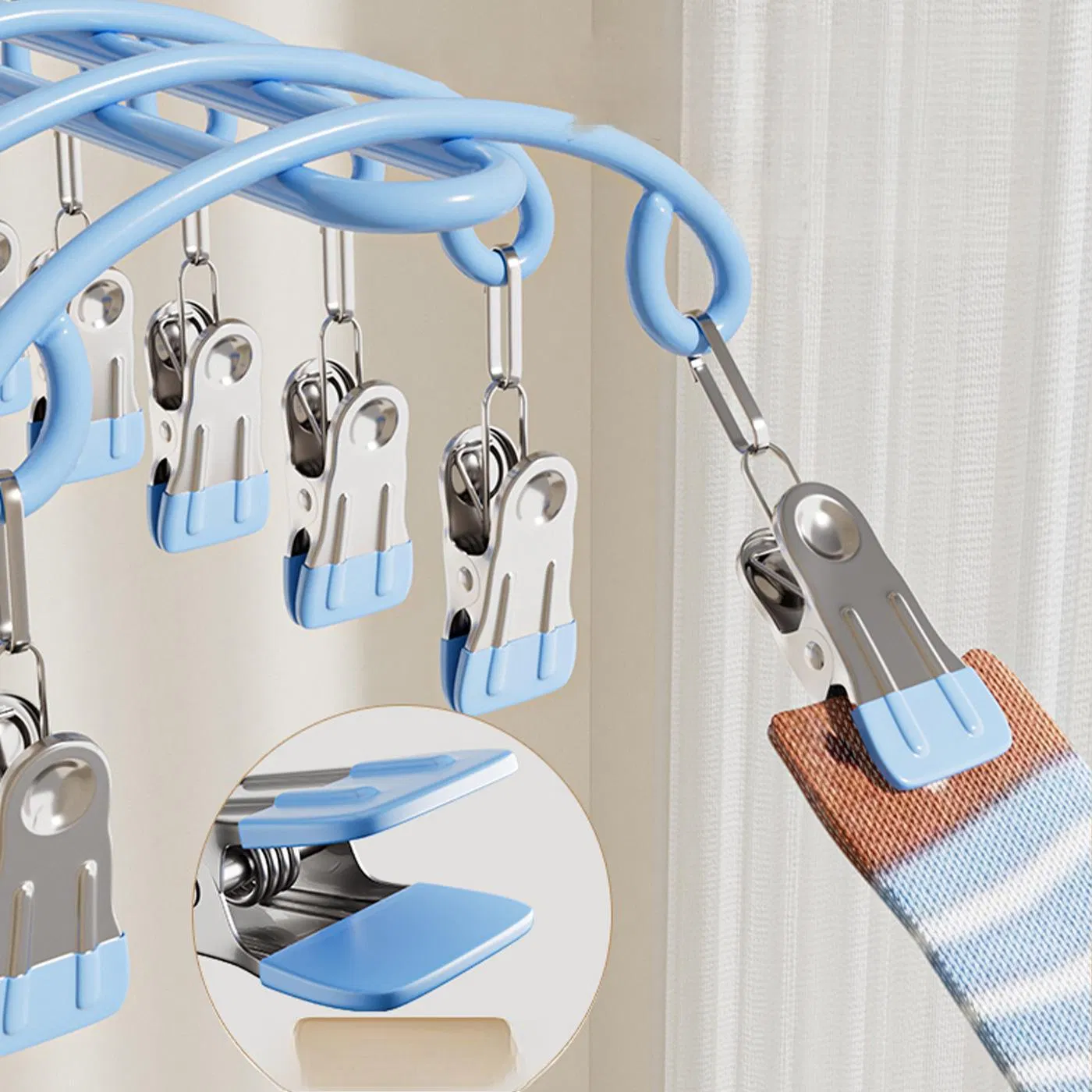 Stainless Steel Multi Clip Clothes Hanger Household Socks Underwear Drying Rack Balcony Laundry Hanger