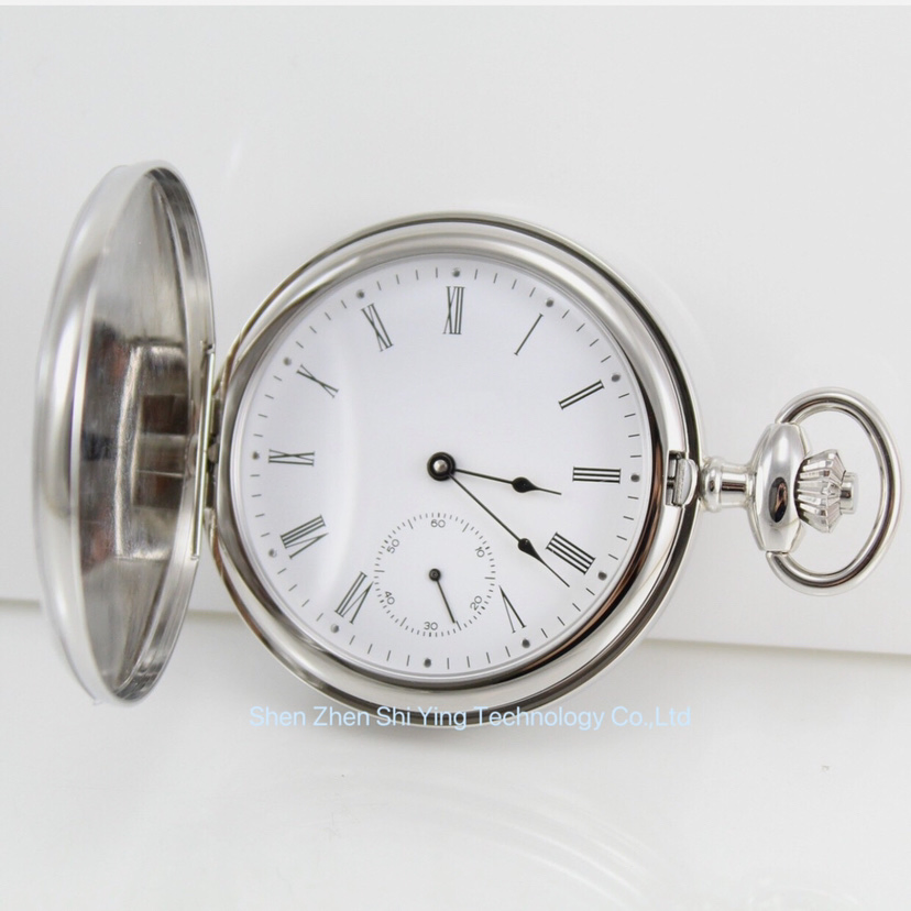 Custom Luxury Men's Gift Retro 925 Solid Silver Sterling Railroad Pocket Watch with Chain