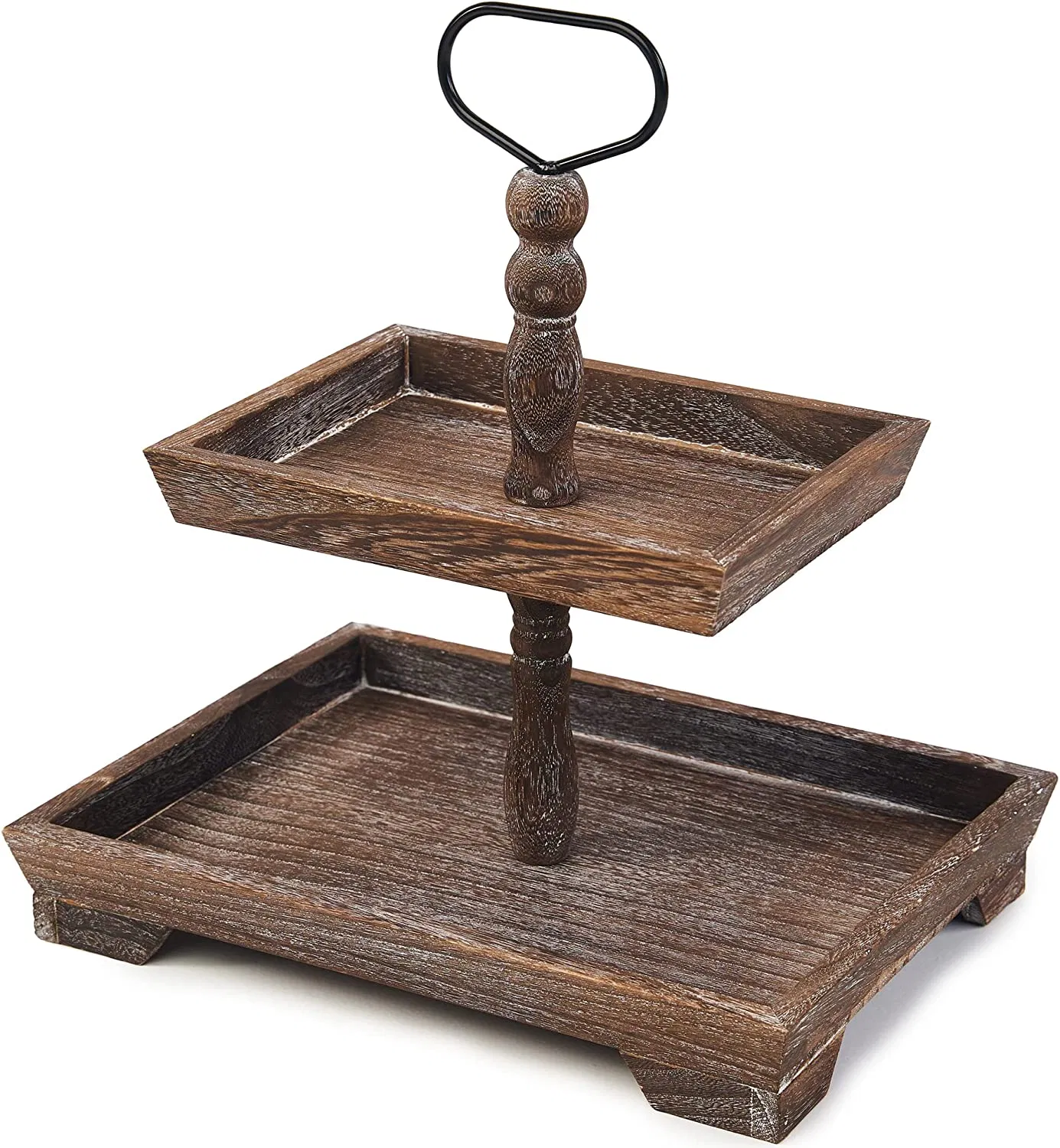 Rustic Farmhouse Tiered Tray Wooden 2 Layer Tray for Fruit Cake Desk Decor