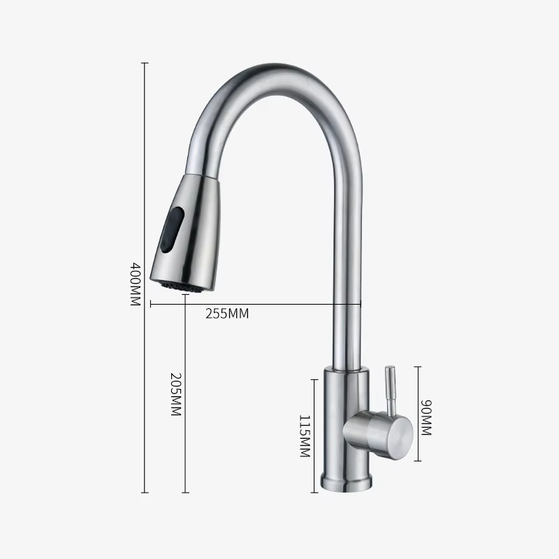 Hot Cold Water Mixer Stainless Steel Kitchen Faucet Single Hole 360 Degree Rotation Spring Pull Down Valve Type Kitchen Tap