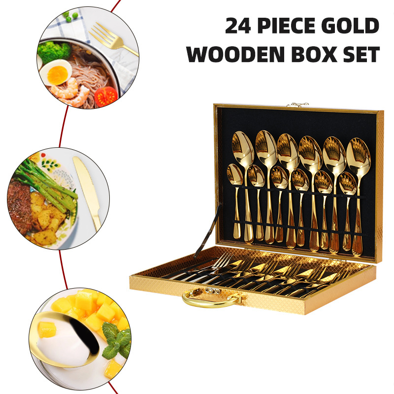 Cutlery Set Knife Fork Spoon Cutlery 24PCS Flatware Sets Stainless Steel Set Gold Silverwaret for Wedding